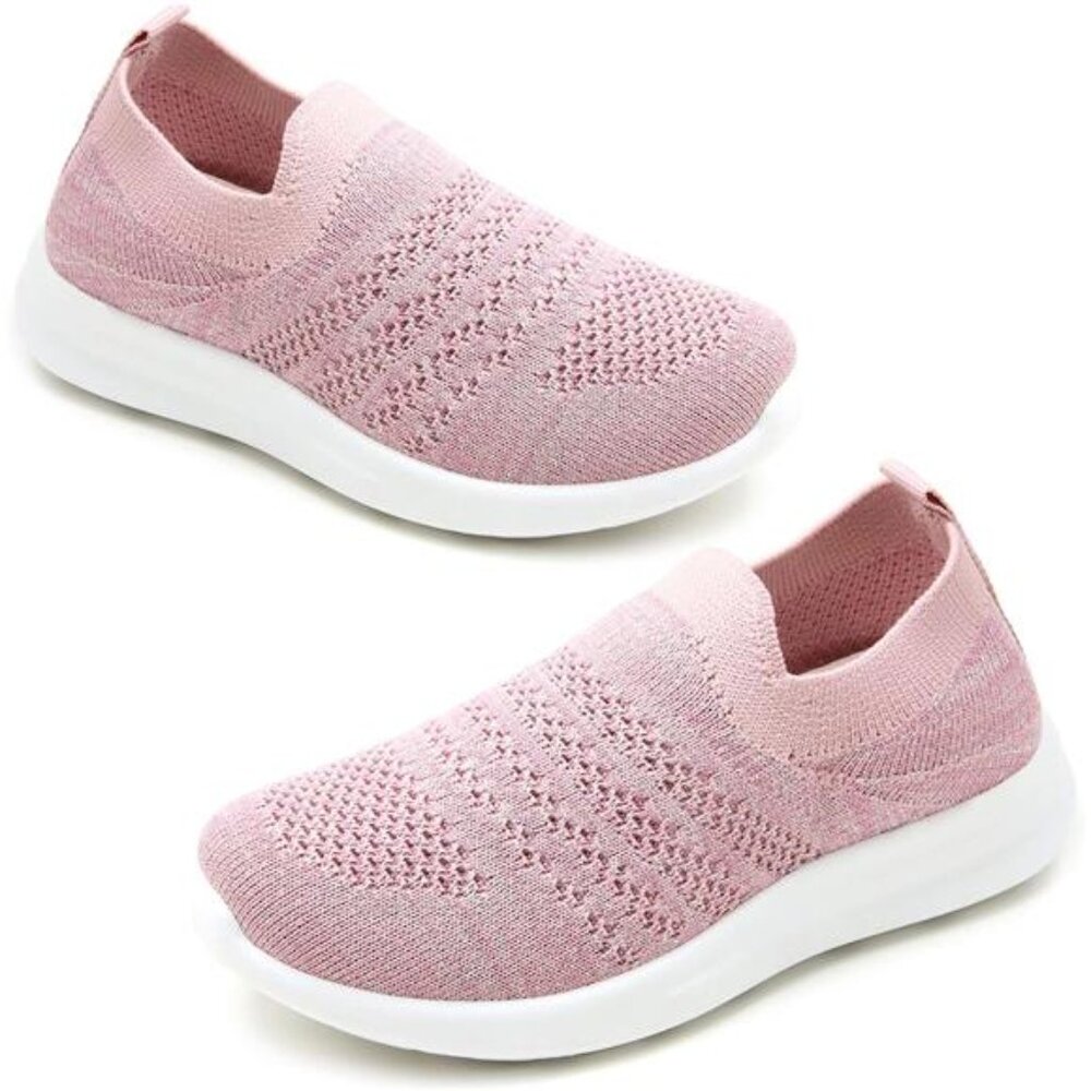 Kids Girls Sneakers Pink Lightweight Slip On Running Rubber School Tennis Shoes